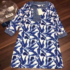Cabana Life Blue Palms 3/4 Sleeve Tunic Dress UPF 50+ NWT
